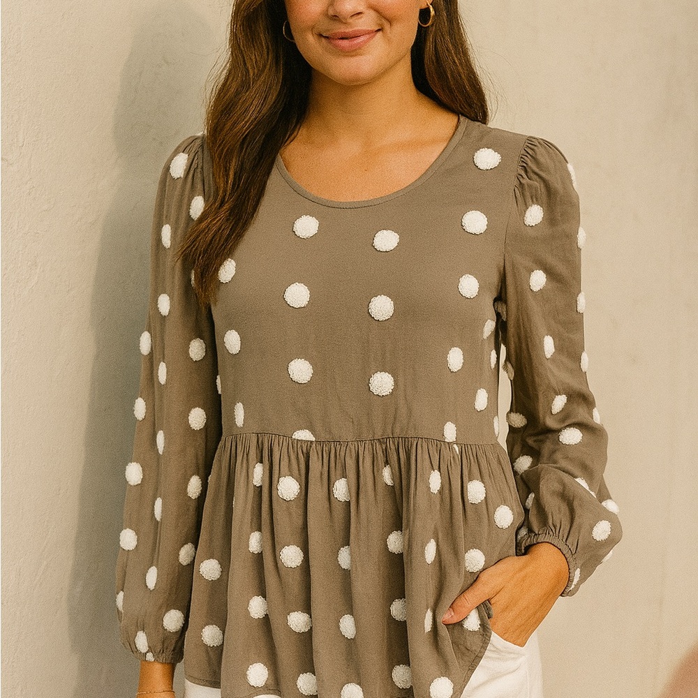 Altar'd State Taupe Polka‎ Dot Blouse